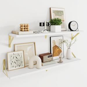 Dreamland Wall Mounted Floating Shelves Set of 2, 36x8, White&Gold
