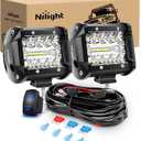 Nilight 2PC 4Inch Triple Row Lights 60W Flood Spot Combo 6000LM Bar Driving Boat Led Off Road Trucks with 12V On/Off 5 Pin Rocker Switch Power 16AWG Wiring Harness Kit-2 Leads