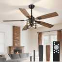 Depuley 52-Inch Ceiling Fans with Lights: Caged Ceiling Fans Dual Finish 5 Blades - Rustic Ceiling Fan with Remote Control for Farmhouse Living Room Outdoor Porch (E26 Bulb Included) (Black Walnut Cage 01)