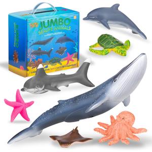 Learning Minds Jumbo Sea Animals - Set of 7 Educational Ocean Fish Toys for Kids - Shark, Whale, Dolphin, Octopus Animal Figures - Toy Fish & Sea Creatures for Toddlers - Age 18 Months +