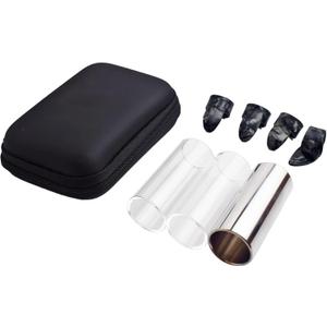 Guitar Slide, 2 Glass Slides & 1 Steel Guitar Slide for Electric and Acoustic, With 3 Finger Picks, 1 Thumb Pick & Portable Box for Guitar and Bass, Medium (6 cm)