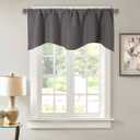 vctops Solid Blackout Curtain Valance for Kitchen/Bedroom Rod Pocket Scalloped Valance Short Curtain Panels (52"x18", Dark Grey)