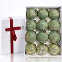 12PCS Rustic Green Christmas Ball Ornaments, 3.15" Vintage Farmhouse Hanging Ornaments for Christmas Trees, Parties, Weddings and Home Decor