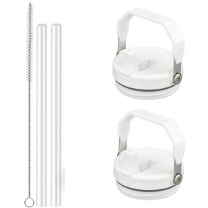 40 oz Leak Proof Handle Flip Straw Lid Replacement Compatible with Stanley 40 oz Quencher Travel Tumbler, 2 Pack Spill Proof Tumbler Covers Fit for Stanley Cup Accessories (White)