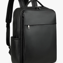 MASINTOR 15.6 inch PU Leather Laptop Backpack Purse for Women, Large College Casual Backpack Travel Bag Black