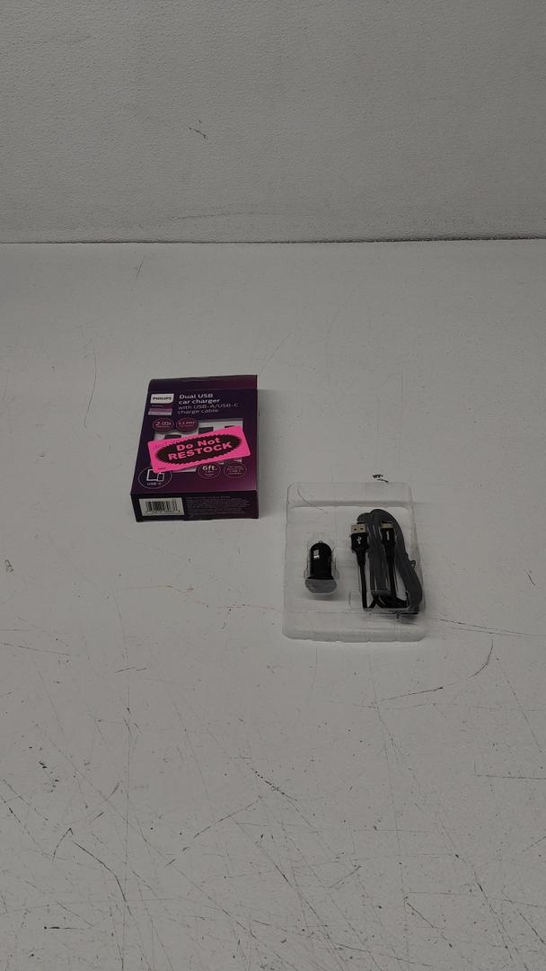 Phillips Dual USB Car Charger With USB A/USB C Charge Cable