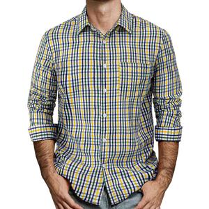 Mens Gingham Button Down Shirt Long Sleeve Dress Shirts Business Casual Shirts with Pockets (Large, Yellowwhite)