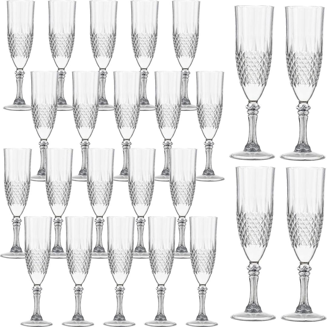 24PCS Plastic Champagne Flutes,7.1Oz Acrylic Clear Wine Glasses Goblets Reusable Drinking Champagne Glasses for Wedding ,Shatterproof and Disposable Cups Plastic Goblets Grand Event Party Supplies