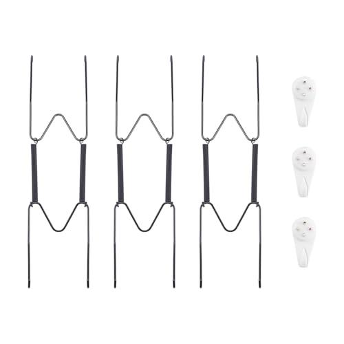 3 Pack Plate Hangers for The Wall, Suitable for 8-10 inch Art Plate, Stainless Steel Invisible Heavy Duty Wire Plate Holder with Wall Hooks, Plate Hangers for Displaying Plates, Platter, Dish, Black