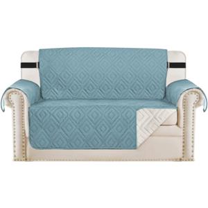 H.VERSAILTEX Reversible Loveseat Cover Furniture Protector Anti-Slip Water Resistant 2" Elastic Straps Couch Covers Pets Kids Fit Sitting Width Up to 46"(Love Seat: 75" x 90", Cameo Blue/Beige)