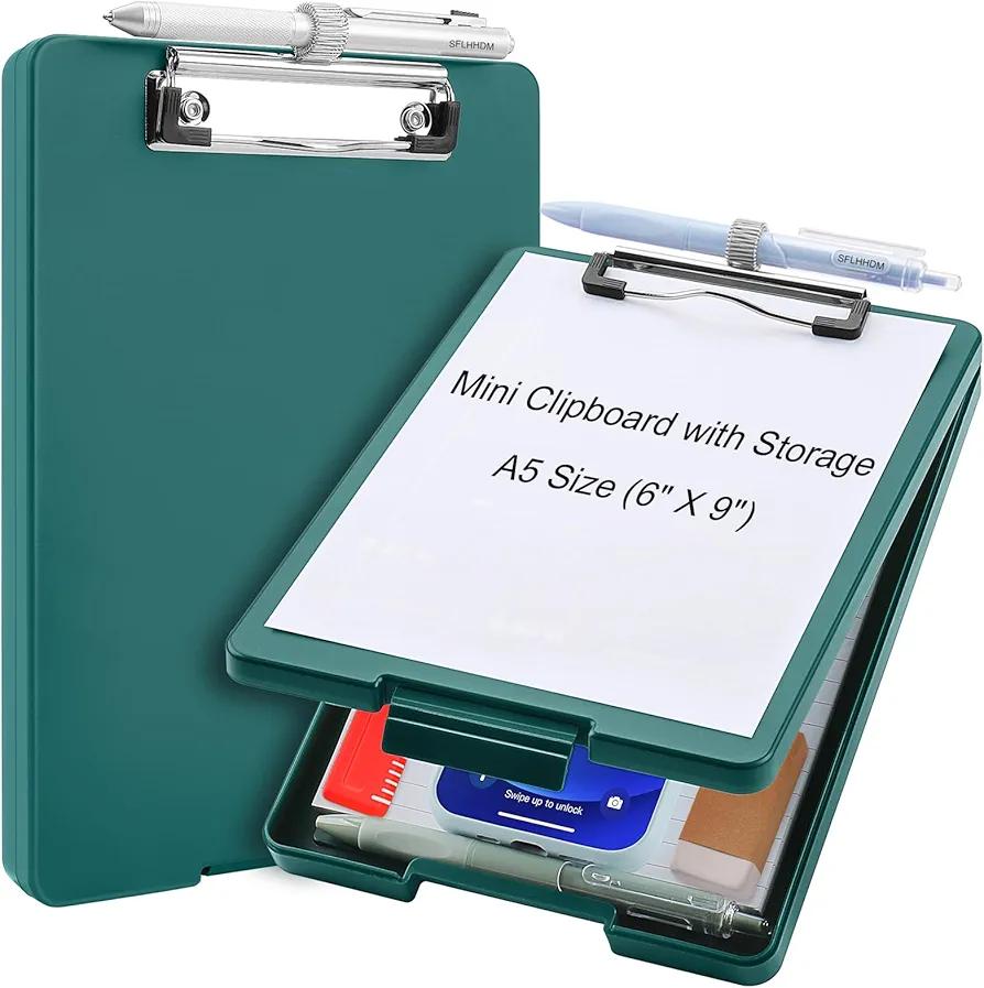 A5 Clipboard with Storage,Storage Clipboard with Pen Holder for Office Supplies,Nurse Clipboards with Low Profile Clip Clip Boards,Teacher Folder Clipboards for School Supplies Clip Board-Emerald