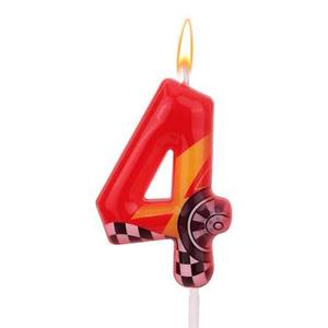 5 x Racing Car Theme Birthday Candles, Number Candles for Birthday Party Cake Decoration Supplies (Red, Number 4)
