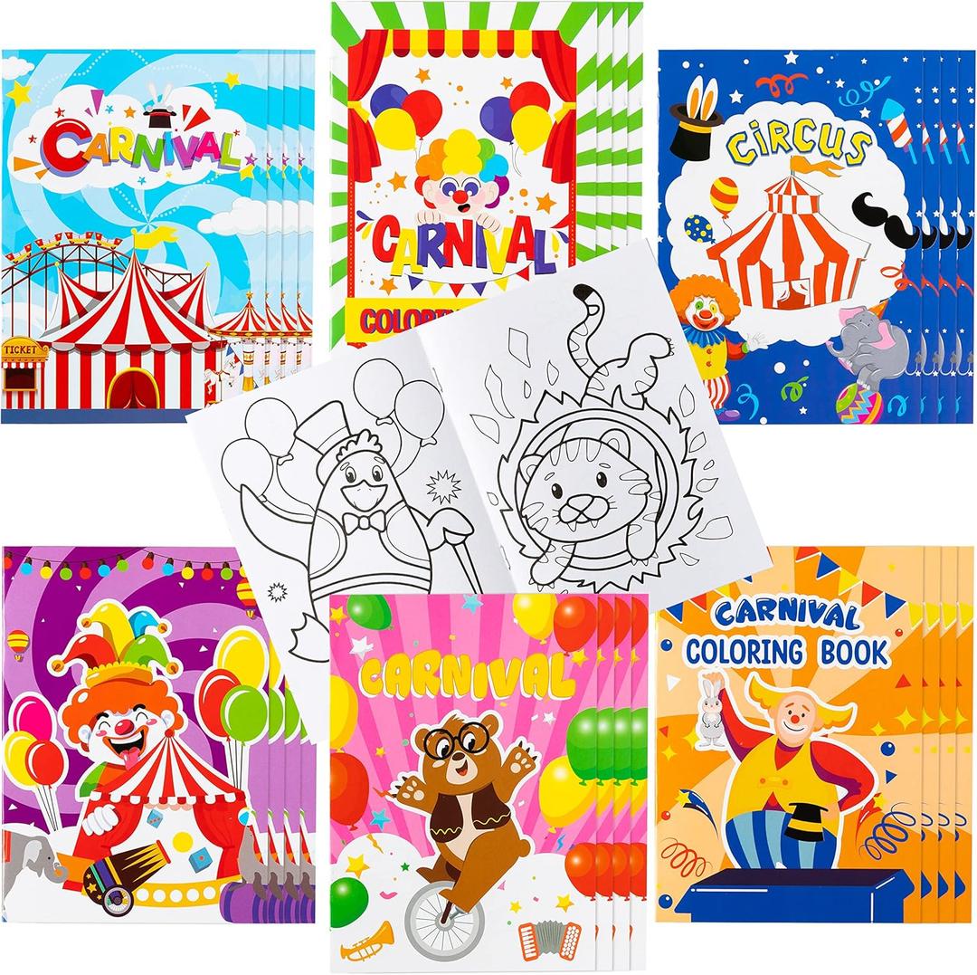 JAPBOR 24pcs Carnival Coloring Books for Kids, Circus Carnivals Party Favors Color Pages Drawing Booklet Supplies, Showman Themed DIY Art Doodle Colouring Book Bulk Painting Games Goodie Bag Fillers