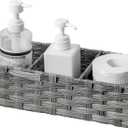 Toilet Tank Topper Paper Basket Multiuse Hand Woven Plastic Wicker Basket Bins with Divider for Shelves Rustic Farmhouse Bathroom Decor Countertop Organizer Storage (Grey-small 3 Boxes)