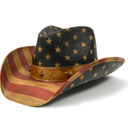 American Flag Cowboy Hat Classic Tea Stained Patriotic Western Cowgirl Hat with Shapable Brim 7 1/4-7 3/8