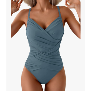 B2prity One Piece Swimsuit Tummy Control Criss Cross Bathing Suit Slimming Ruched Swim Suit Push Up V Neck Swimwear L