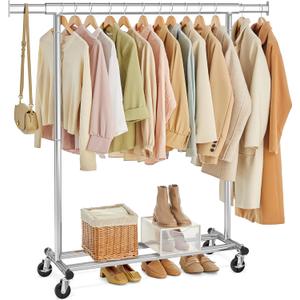 SONGMICS Clothes Rack with Wheels, Heavy-Duty Clothing Rack for Hanging Clothes, Portable, 17.7 x (36.2-52) x 63.6 Inches, with Extendable Rail, 220 lb Load Capacity