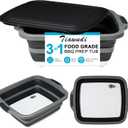 Tiawudi Large Collapsible BBQ Prep Tub with Lid(4.22 Gal/16L), Foldable Camping Sink with Colander, Cutting Board, Dish Basin for Kitchen, Bowl, Vegetable and Fruit, Storage Basket for Picnic, 20"L x 16.3"W