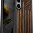 Carveit Wood Case for Galaxy S25 Case 2025 [Natural Wood & Black Soft TPU] Shockproof Protective Cover Unique Wooden Design Compatible with Samsung S25 (American Flag-Walnut)