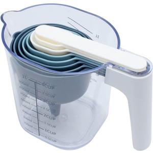 COOK WITH COLOR Measuring Cup Set - 9 PC. Nesting Stackable Liquid Measure Cup, Dry Measuring Cups and Spoons with Funnel and Scraper - Nesting Measuring Cups that Click Together for Easy Storage (Blue Ombre)