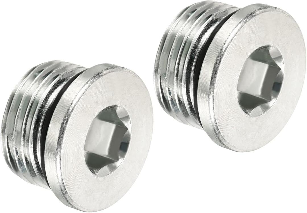 PATIKIL 7/8-14UNF Internal Hex Head Pipe Fitting Plug, 2 Pack Male Thread 45# Steel Socket Plug with Sealing Ring for Terminate Pipe Ends