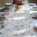 Remagr 2 Pcs 9.8 ft Floral Table Runner Embroidery Flower Seasonal Table Decorations Tulle Fabric for Home Indoor Decor, Bridal Shower Wedding, Baby Shower Parties, Holiday DIY Craft Kitchen Decor, Wildflower
