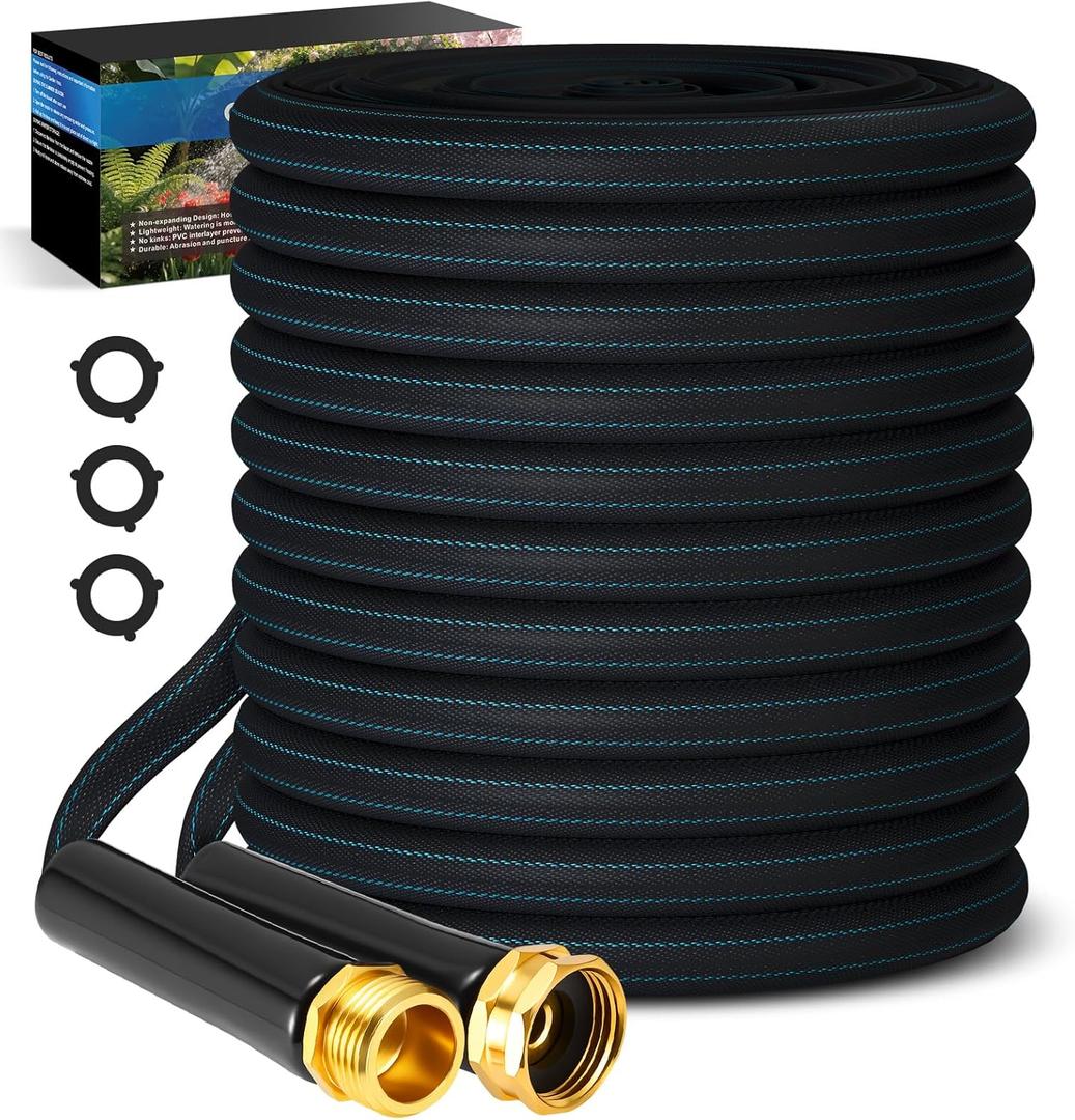 CXEZSIK Garden Hose 50ft Lightweight, Non-Expanding, Leak-Proof Metal Connector, No-Knot No-Tangle, Easy to Store and Carry, Wear-Resistant, 3/4GHT Flexible Water Hose, Hose for Yard, Garden, Outdoor, Black Blue, 50FT