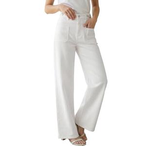Arach&Cloz Womens Wide Leg Jeans 2026 All-Season Fashion Capsule Wardrobe Stretchy Bootcut Jeans High Waisted Trousers Casual Trendy Loose Denim Straight Pants with Pockets White Small