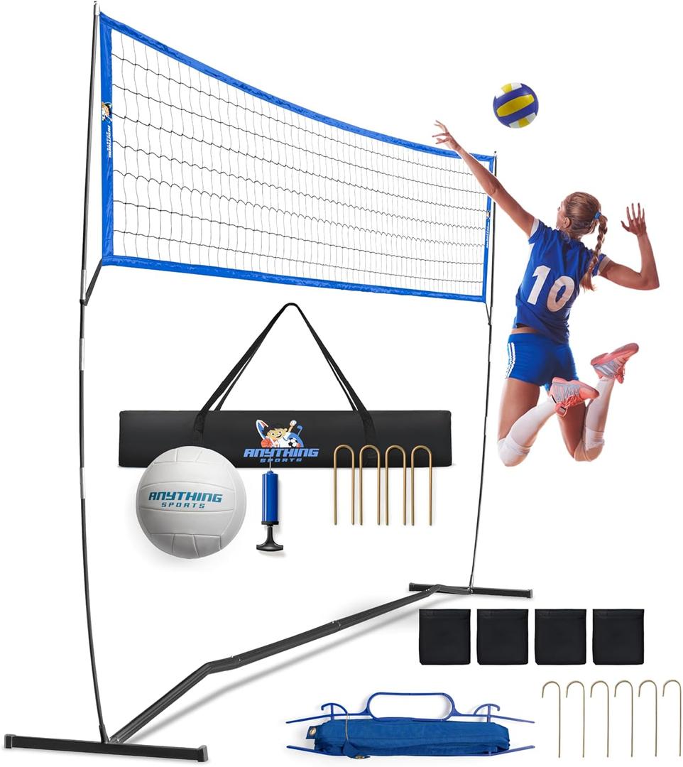 Outdoor Volleyball Net for Backyard. 12FT, 4 Adjustable Height Options, Ball with Pump, Boundary Markers