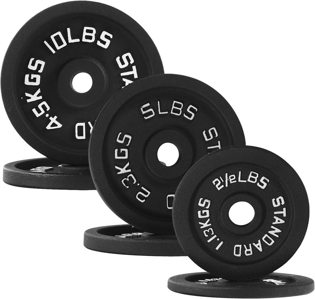 Fitvids Standard Cast Iron 1-Inch Weight Plate Sets for Strength Training & Weightlifting, 35 LBS or 75 LBS or 120 LBS Sets