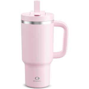 32 oz Tumbler with Handle and Straw: Stainless Steel Insulated Tumbler Keeps Cold for 24 Hours, Leakproof Travel Cup Fits in Cup Holder and BPA-Free, Cotton Candy