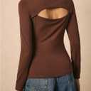 Floerns Women's Going Out Cut Out T Shirts Metal Ring Long Sleeve Casual Tee Shirts (L)