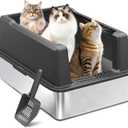 Jumbo Stainless Steel Cat Litter Box, Open Top Litter Box with 13.7" High Sides to Stop Scatter, Large Cat Litter Box for Multiple Cats, Easy Clean & Odor Resistant, Includes Scoop,Extra Large Dark Gray, For Maine Coon & Multiple Cats(28"x20")