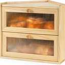 Sunhoo Bread Box for Kitchen Countertop Upgraded Corner Storage Container Wood Farmhouse Breadbox Large Bread Bin 2 Layer Holder Vintage Food Keeper Organizer Cabinet Acrylic Door Easy Assembly(Yellow