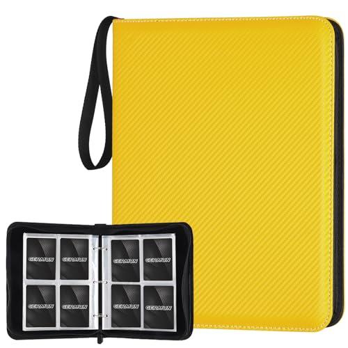 GERMUN 4 Pocket Card Binder, Premium Zip Trading Card Binder, 400 Double Sided Pocket PU Card Collection Binder, Collector Card Album, Card Folder for MTG, TCG, Sports Cards, Game Cards (Yellow)