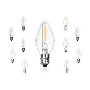 CHYSUPER C7 LED Replacement Christmas Light Bulbs, 10 Pack Clear Shatterproof Halloween Bulbs for Outdoor String Lights, Xmas Tree Patio Porch Holiday Party Decor, E12 Candelabra Base, Warm White,  Pack of 2