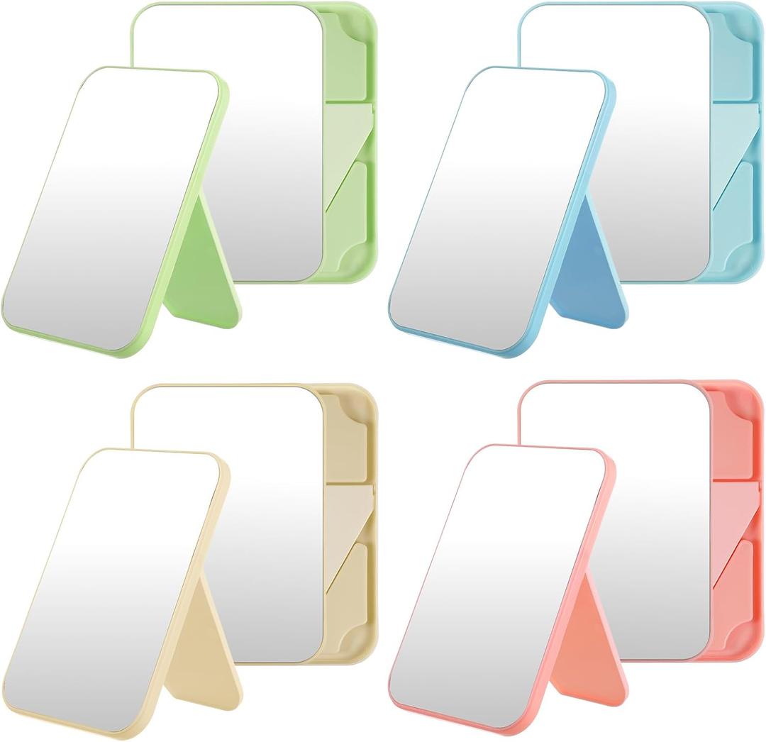 12 Pcs Spa Party Makeup Mirror 7.4 Inch, Desktop Vanity Table Mirror with Stand, Adjustable Folding Travel for Spa Sleepover Birthday Favors Gift Girls Women, 4 Colors