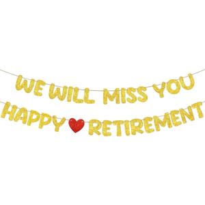 Fulmoon Pre Strung Happy Retirement and We Will Miss You Banner Bunting Retirement Party Decorations Goodbye Party Banner for Men Women Going Away Army Farewell Gift(Gold)