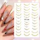 3 Sheets French Line Nail Art Stickers, 3D Rhinestone Nail Stickers Self-Adhesive Curved Stripe Designs Waved Nails Design Sticker French Nails Decals for Women Girls Nail-Art Decorations (Gold)