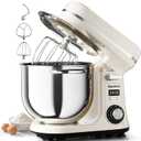 Neretva Stand Mixer, 6.34QT & 6 Speed Professional Mixers Kitchen Electric Stand Mixer Super Stable & Lower Noise Household Stand Mixer with Stainless Steel Bowl, Whisk, Flat Beater, Dough Hook -Beige