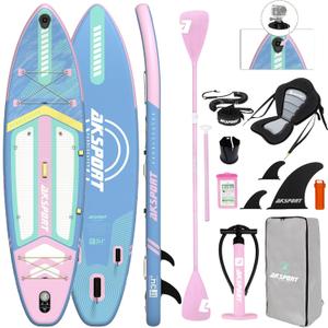 AKSPORT 11' Inflatable Stand-Up Paddle Board with Upgraded SUP Accessories Kit | Extra Wide 34" Design | Non-Slip Deck | Premium SUP Board for Adults & Youth of All Levels