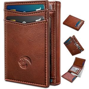 Trifold Leather Wallet for Men,with Cash Pocket 2 ID Window 14-16 Cards Magnetic Closure Slim Wallet 4.0"*3.1", RFID Blocking Front Pocket Wallet with Gift Box
