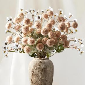 ASTRYAS 10Pcs Beige Artificial Flowers +Small Flowers Fake Mums Floral Stem, Silk Mini Faux Kiku Flower Bulk Pom Pom Chrysanthemum Floral Arrangements for Vase Home Wedding Modern Farmhouse Decor