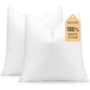 SAVORI Set of 2 Down and Feather Throw Pillow Inserts 28x28 Soft Fluffy Pillow Inserts with 100% Down-Proof Cotton Cover, Decorative Square Cushion Inner for Sofa Couch Bed-White SAVORI Set of 2 Down and Feather Throw Pillow Inserts 28x28 Soft Fluffy Pillow Inserts with 100% Down-Proof Cotton Cover, Decorative Square Cushion Inner for Sofa Couch Bed-White