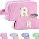 2pcs Personalized Initial Makeup Bag Set A-Z, Travel Toiletry Bag Preppy Cosmetic Bag Make Up Pouch for Women Valentines Mothers Day Birthday Gifts for Teen Girls Trendy Stuff (Rose Red, R)