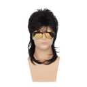 Swiking Mullet Wigs for Men Black Retro 70s 80s Disco Rocker Curly Punk Fancy Party Halloween Cosplay Costume Replacement Full Wigs(Black)