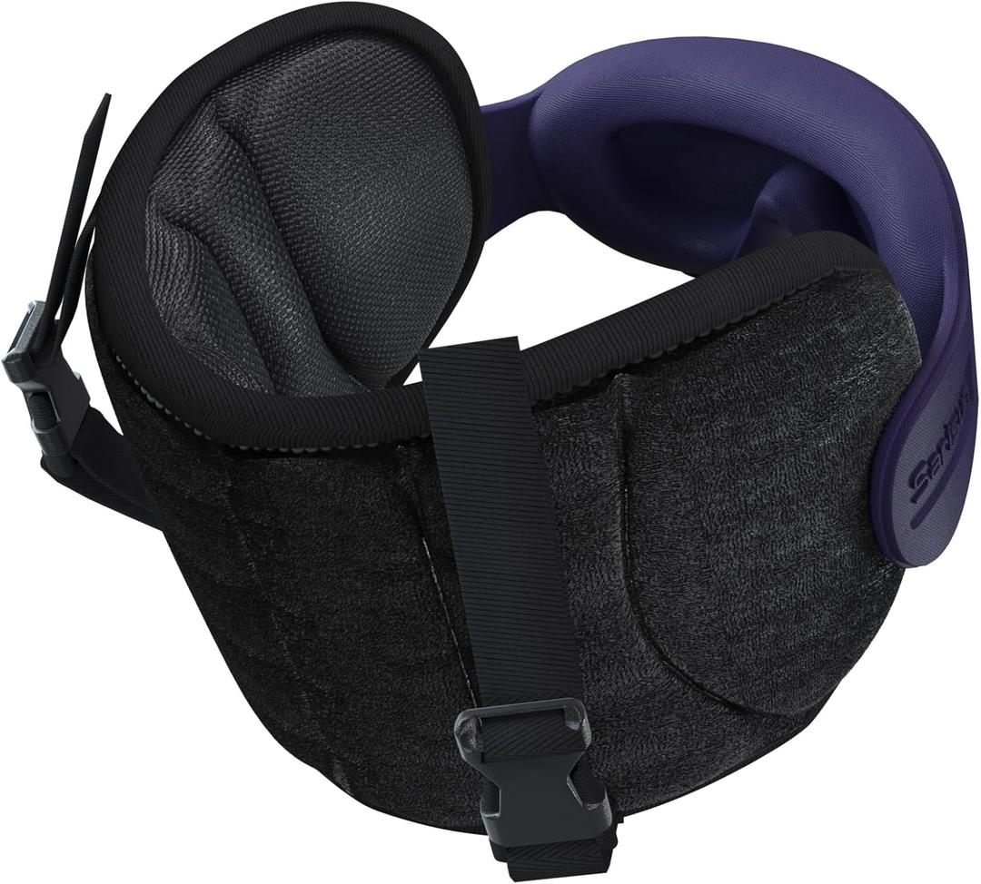 SARISUN Travel Pillows for Airplanes, Airplane Pillow with Purple Sleep Eye Mask, 360 Neck Support Headrest, Portable Airplane Travel Essentials, Airplane Head Strap for Long Flight, Stop Bobblehead
