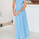 MASCOMODA Women Off The Shoulder Mesh Maxi Dress Bodycon Ruched Formal Sleeveless Pleated Cocktail Wedding Guest Long Dresses (Blue, L)