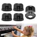 Stove Knob Safety Covers - 5 Pack Heat Resistant Oven Knob Covers for Child Safety with 3M Strong Adhesive, Gas Stove Knob Covers with Dual-Button Locks & Visual Design, Black