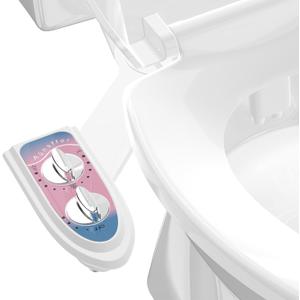 Toilet Bidet Attachment for Toilet, No-Electric Fresh Cold Water with Dual Nozzles Sprayer, 3 Wash Modes (Feminine/Bidet Wash + Self-Cleaning)Fits Standard Toilet Bowl, Blue Pink